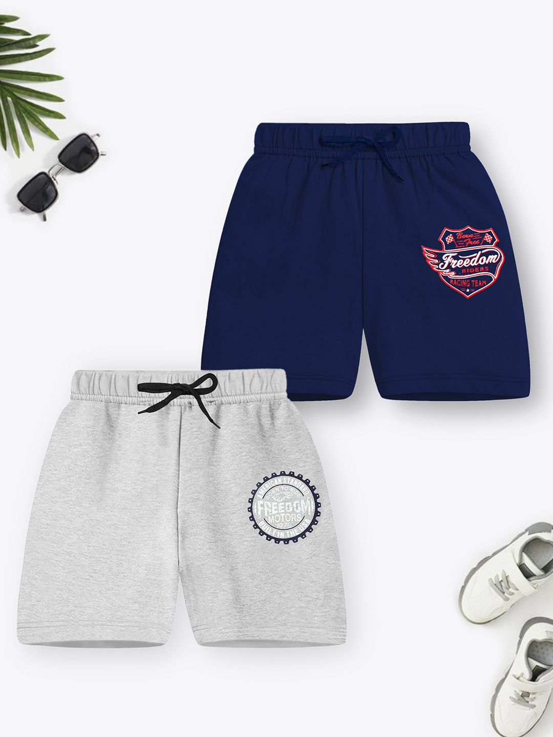Trampoline Boys Pack of 2 Printed Cotton Sports Shorts, Navy blue