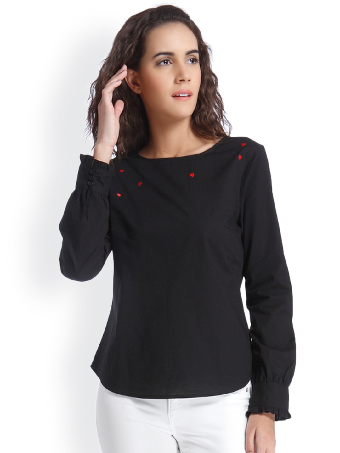 

Vero Moda Women Black Solid Pure Cotton Top