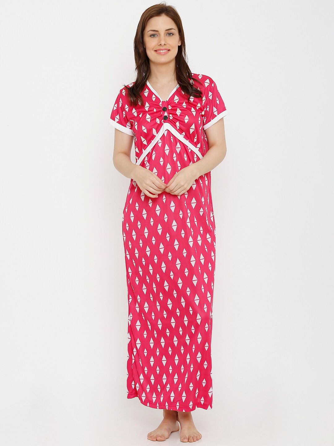 

Pretty Awesome Women Printed Maxi Nightdress, Pink