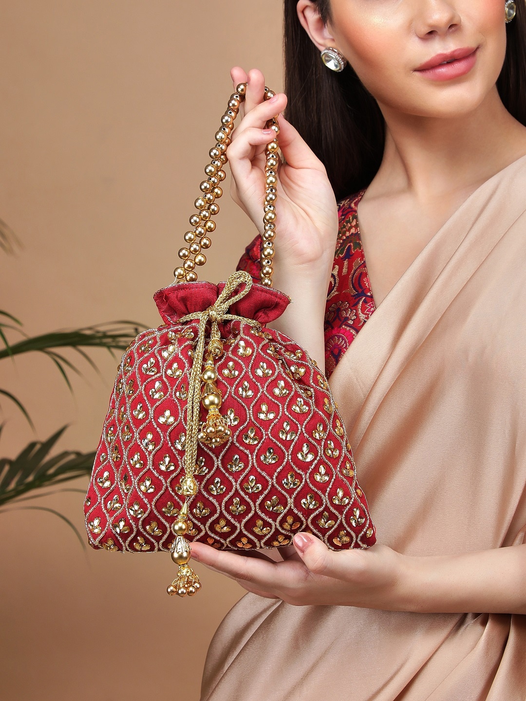 

Rubans Embroidered Potli Clutch, Maroon