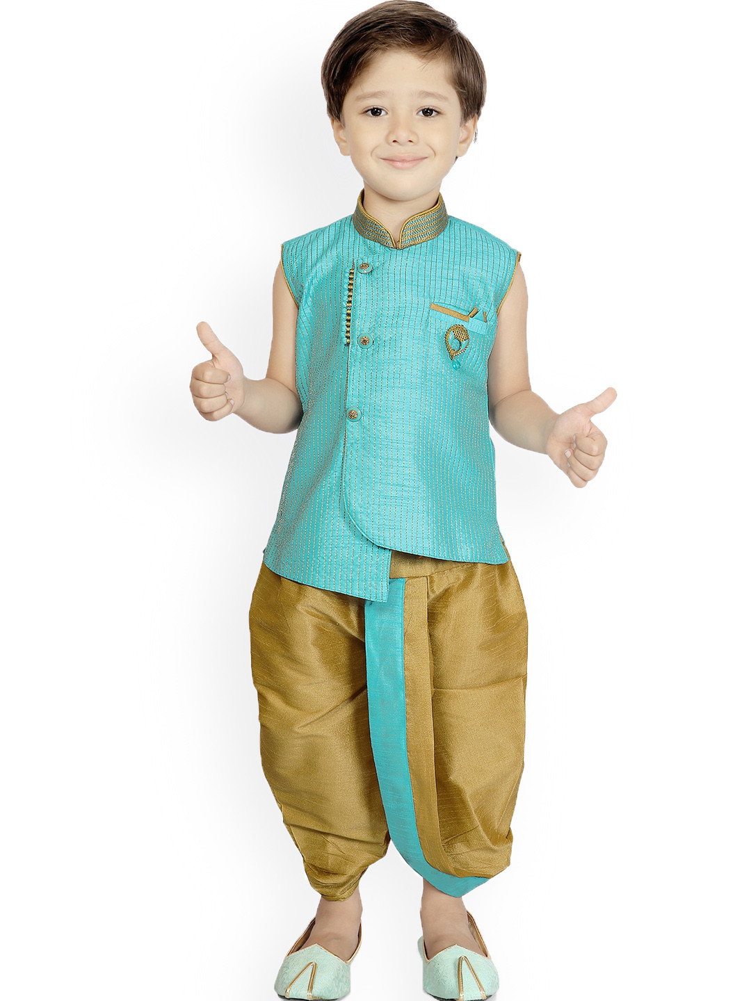 

KIDS FARM Boys Blue Striped Angrakha Kurti with Dhoti Pants