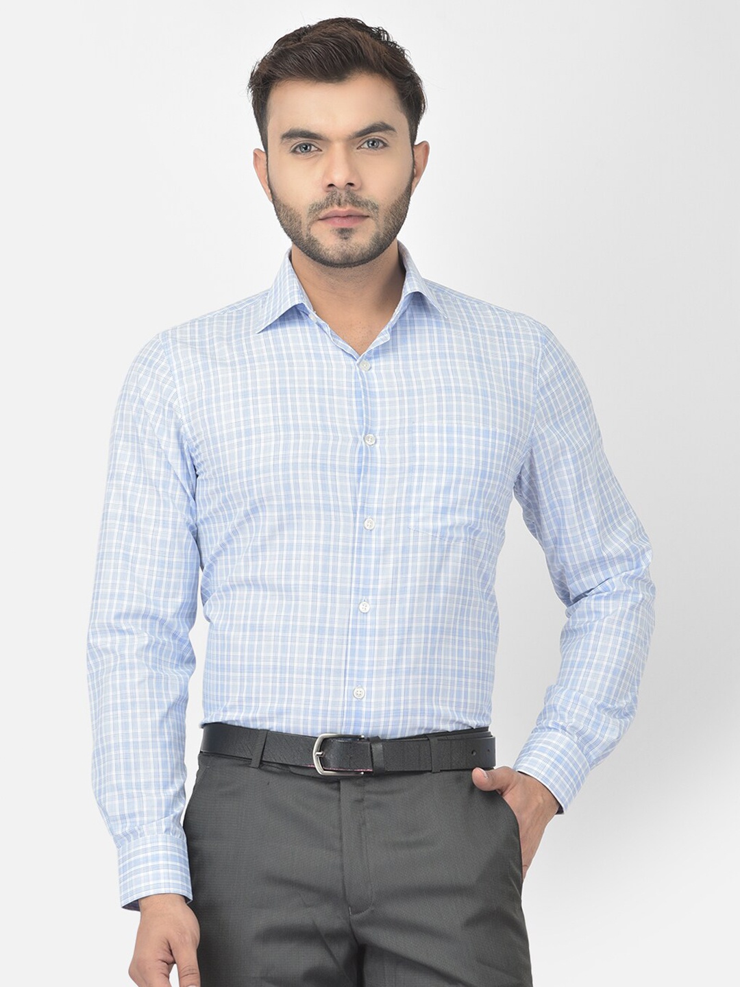 

COBB Men Blue Checked Cotton Formal Shirt