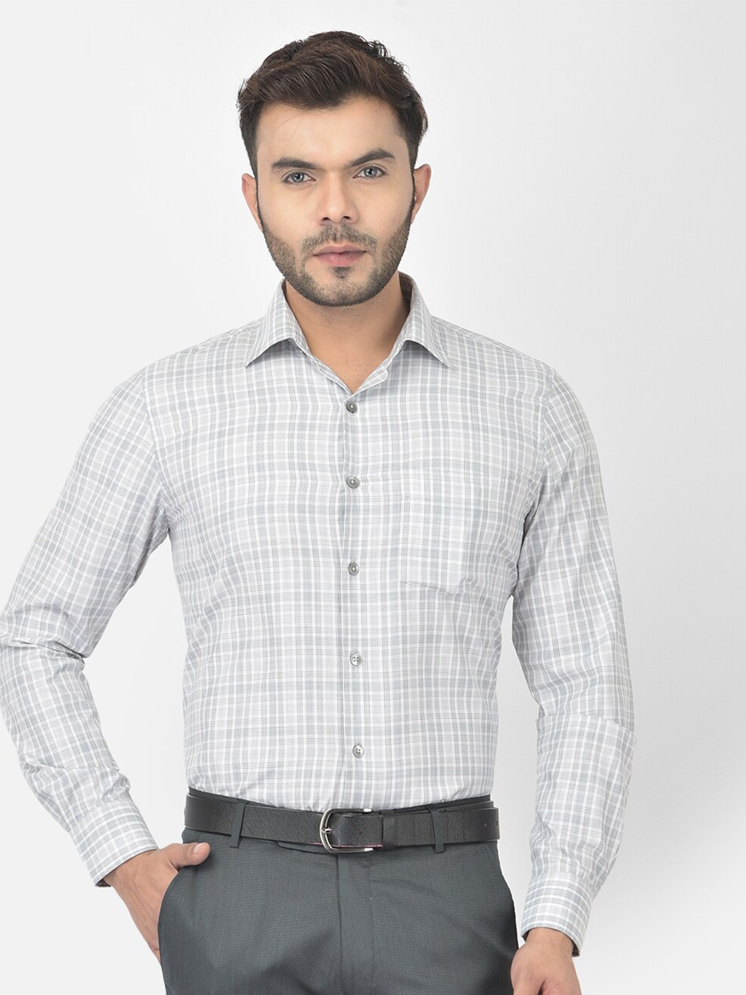 

COBB Men Grey Checked Cotton Formal Shirt