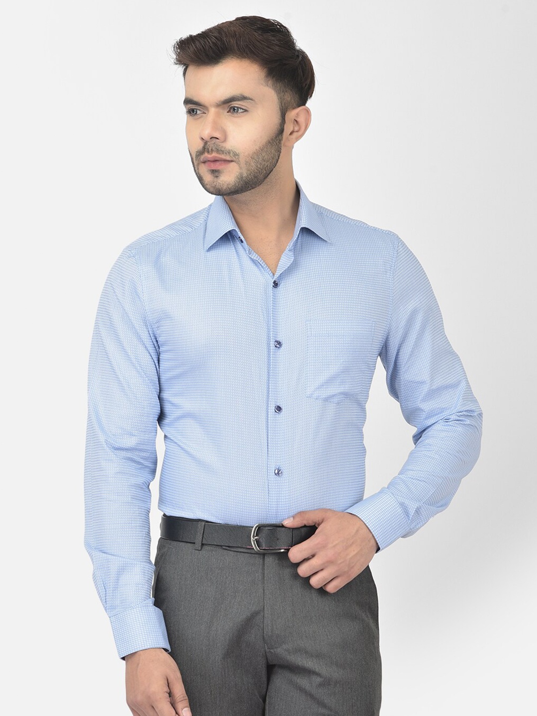 

COBB Men Blue Micro Checked Cotton Formal Shirt