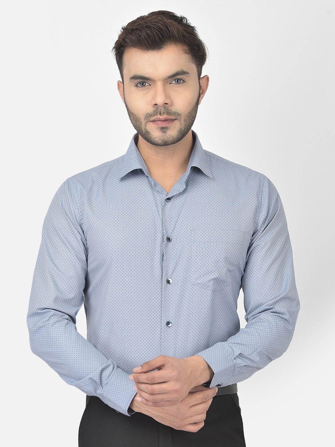 

COBB Men Blue Micro Checked Cotton Formal Shirt