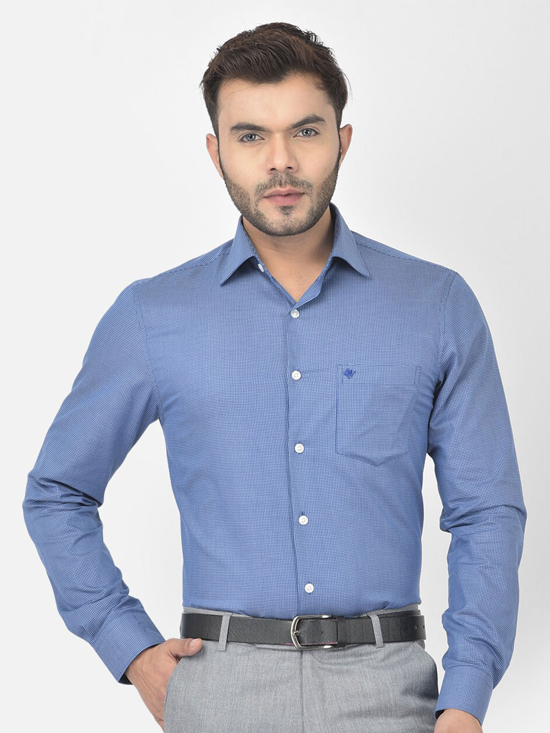 

COBB Men Blue Micro Checked Cotton Formal Shirt