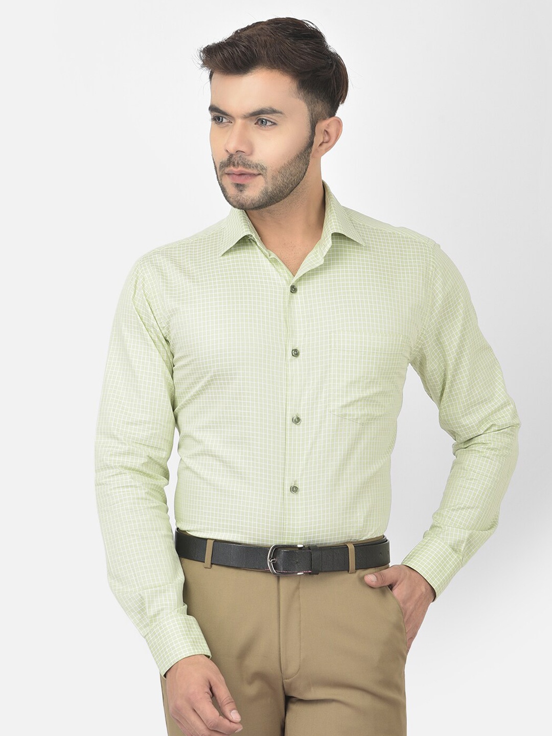 

COBB Men Green Checked Cotton Formal Shirt