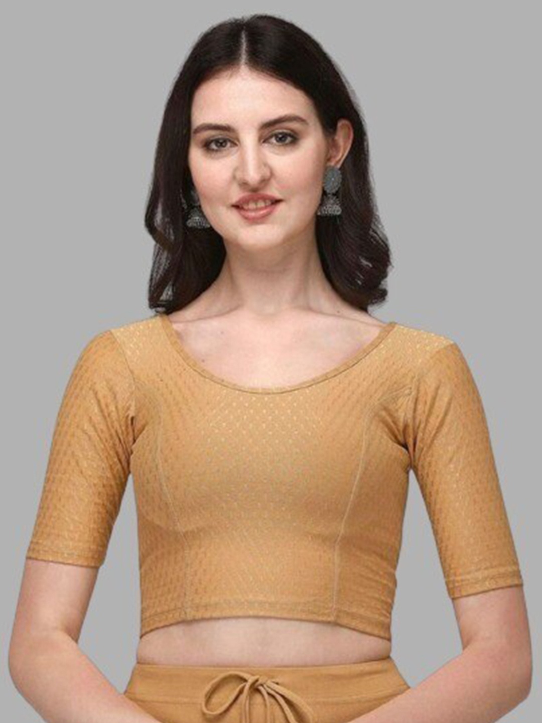 

LINARO LIFESTYLES Golden Solid Saree Blouse, Gold
