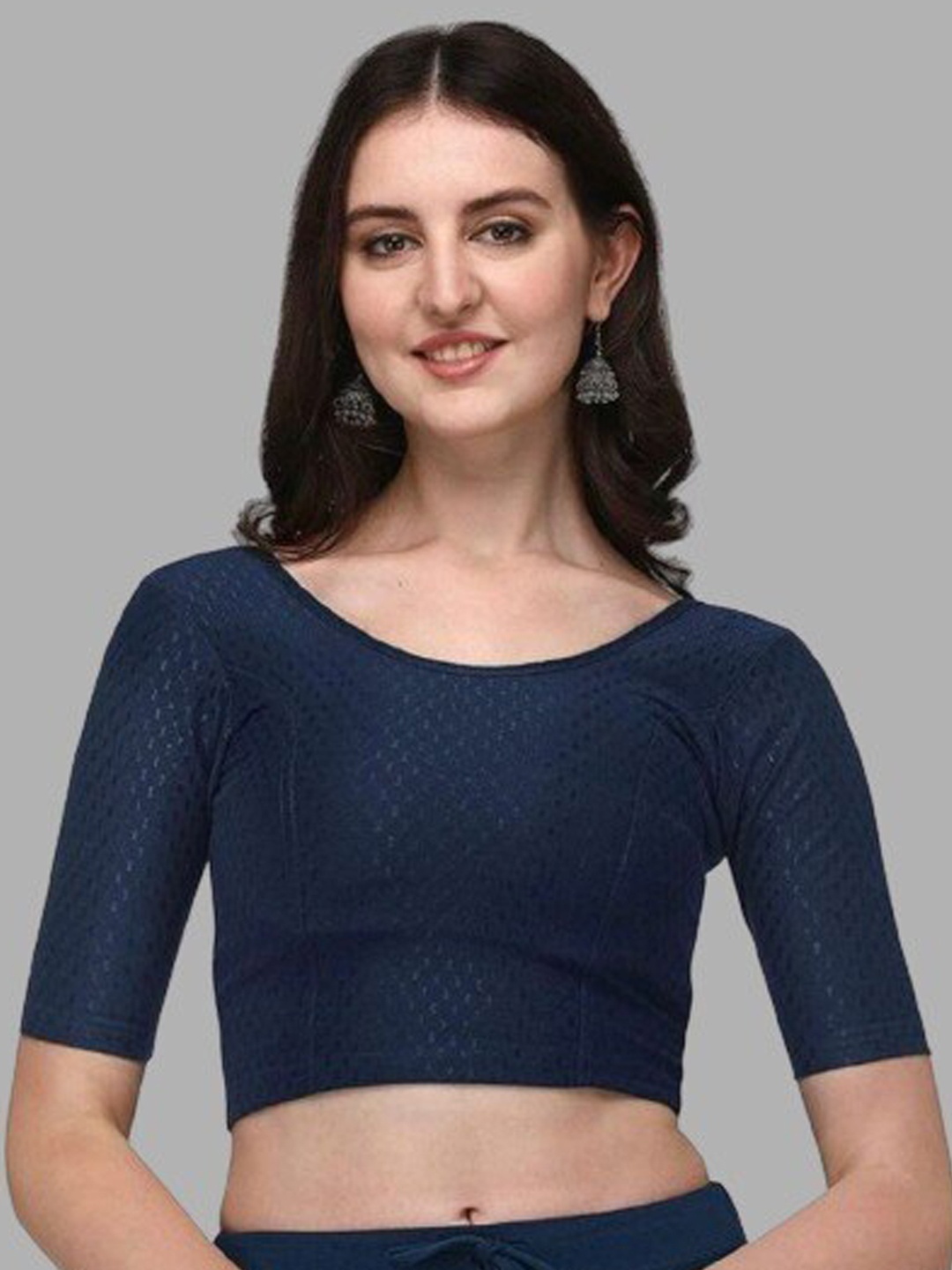 

LINARO LIFESTYLES Navy-Blue Solid Saree Blouse