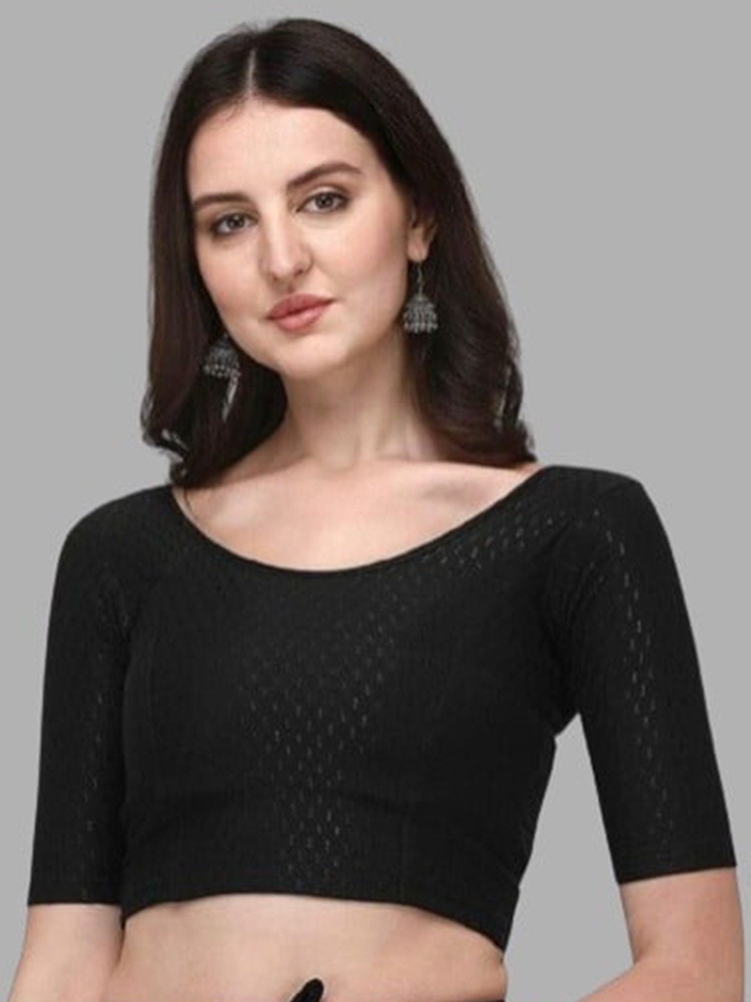 

LINARO LIFESTYLES Black Self Design Saree Blouse