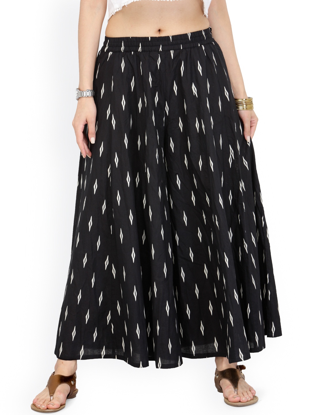 

Varanga Women Black Printed Flared Palazzos