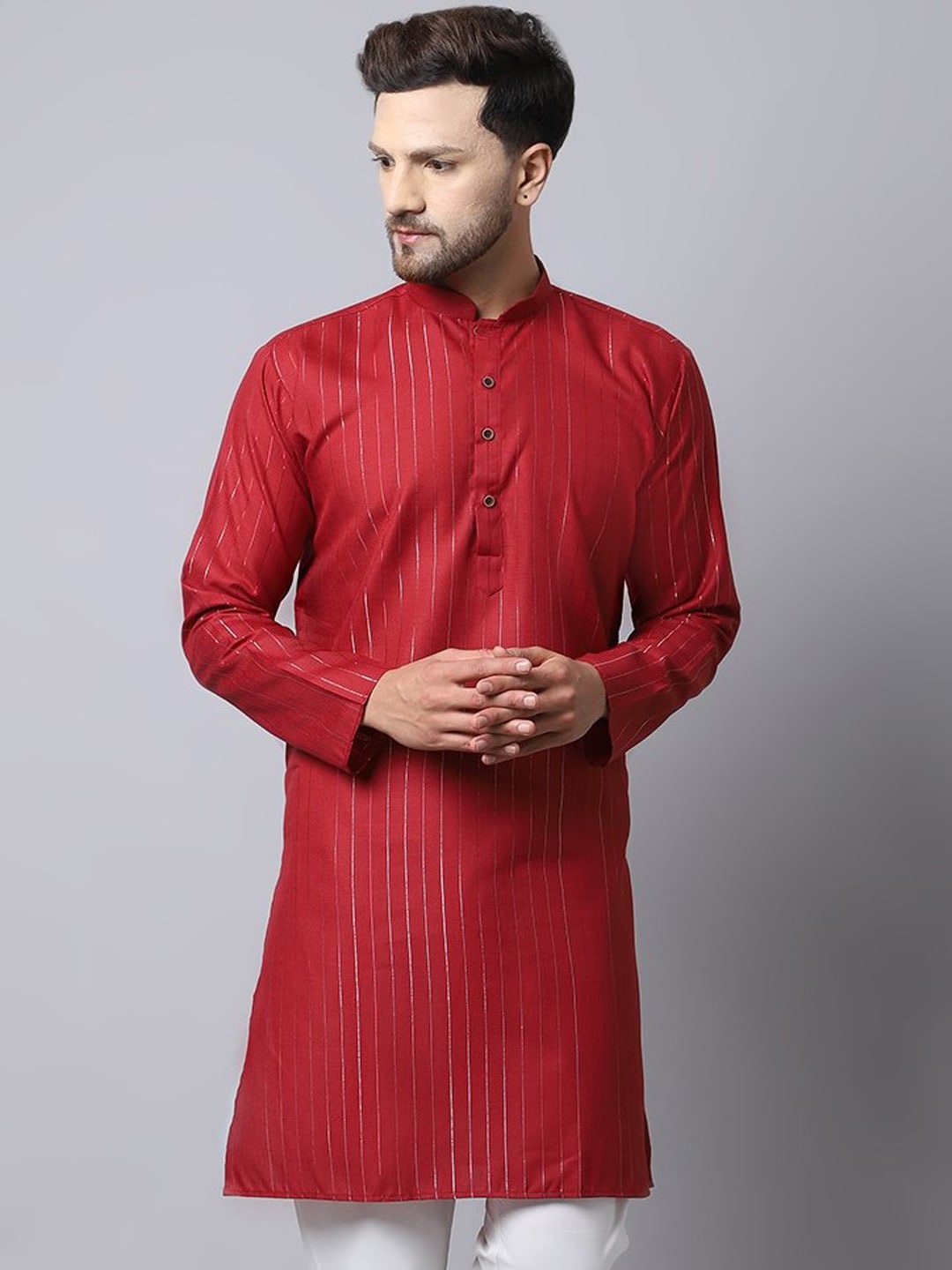 

Kaifoo Men Maroon Striped Kurta