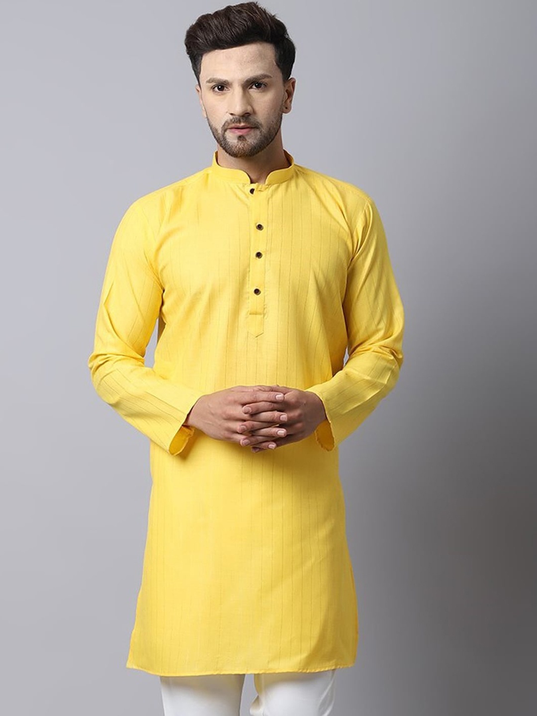 

Kaifoo Men Yellow Striped Kurta