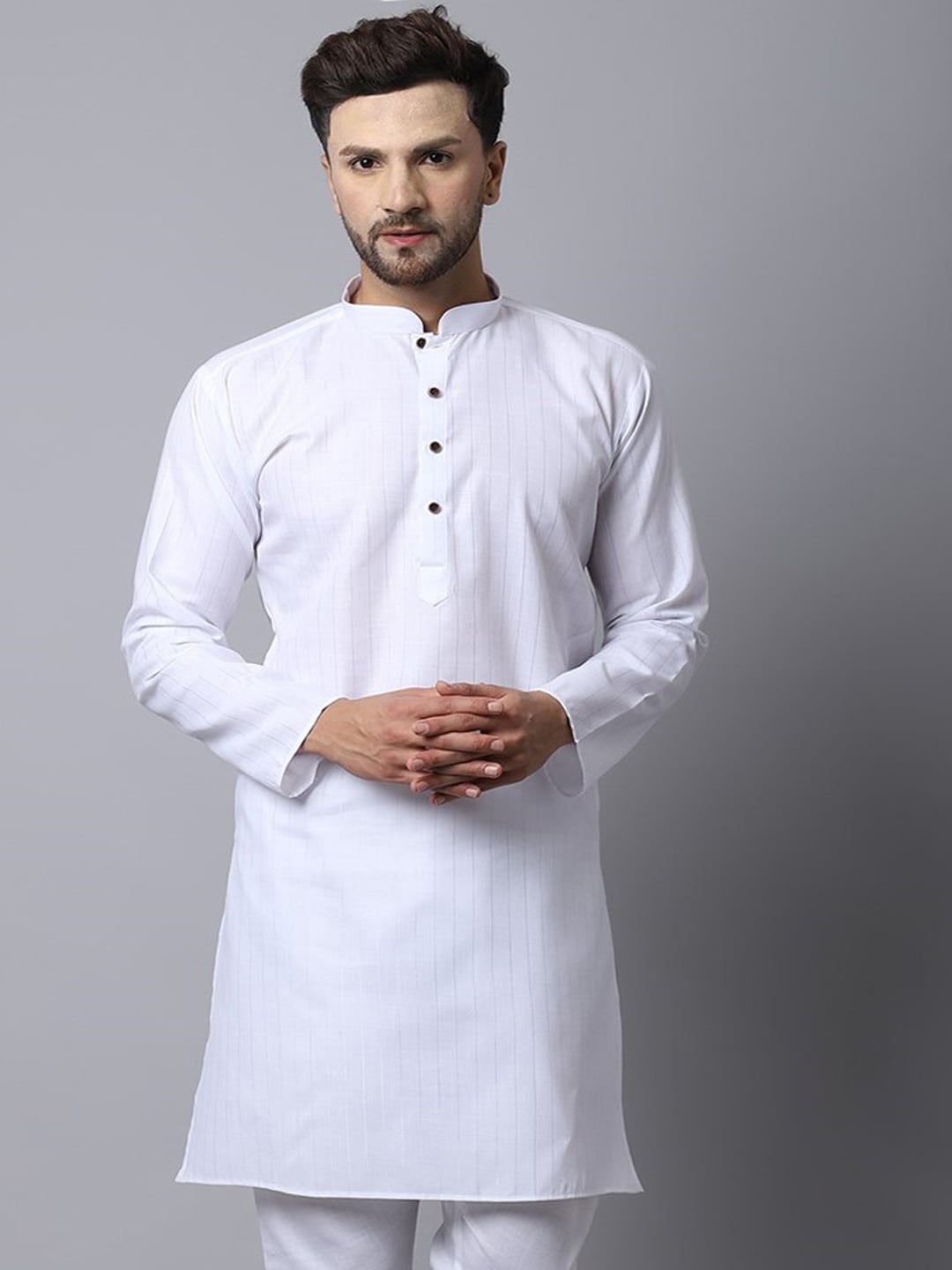 

Kaifoo Men White Striped Cotton Kurta