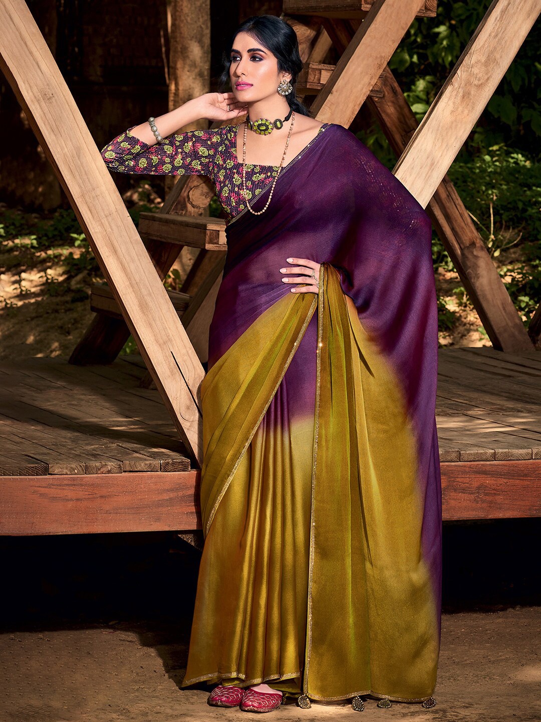

Mitera Purple & Green Mangalagiri Saree