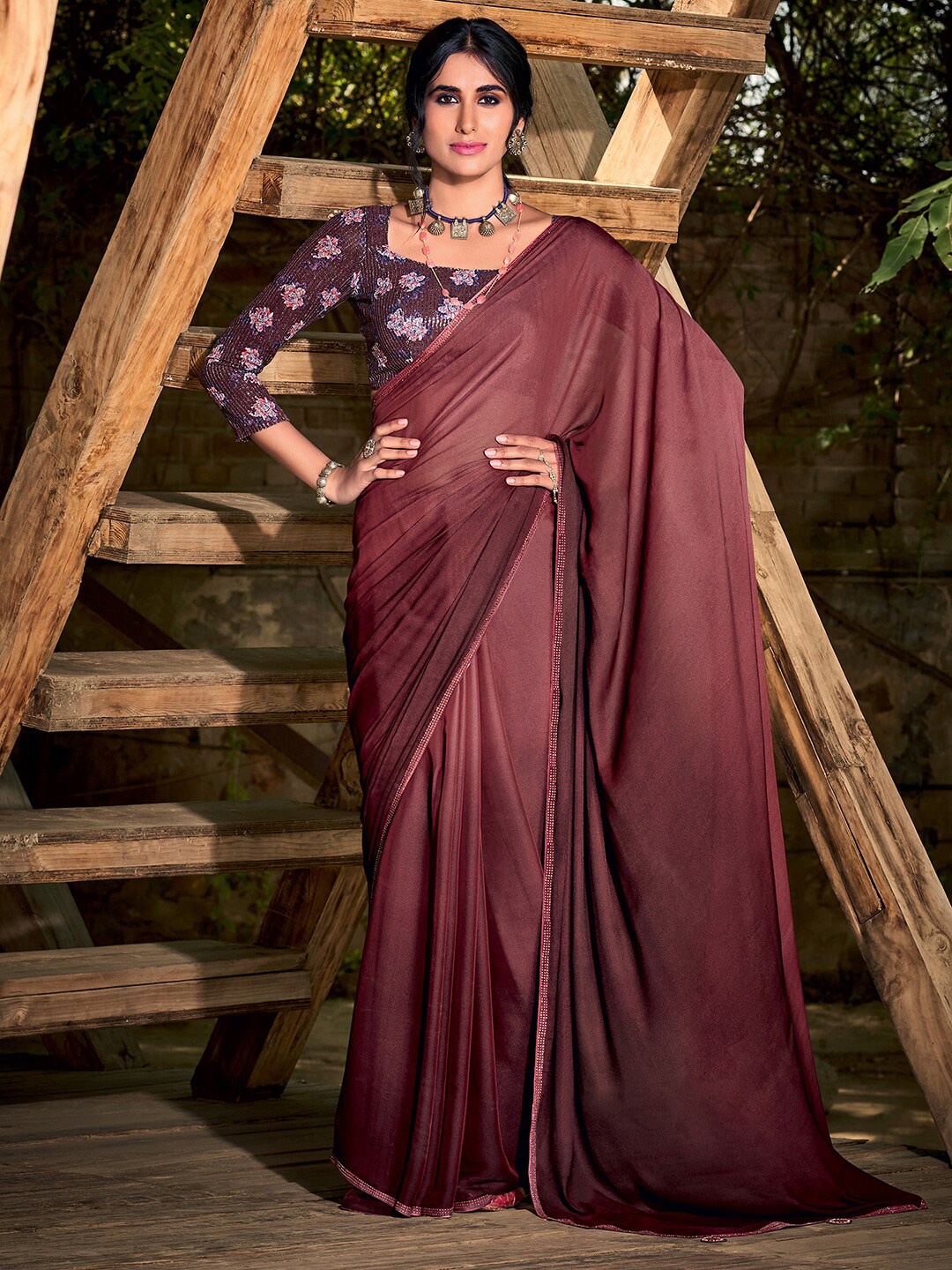 

Mitera Burgundy Mangalagiri Saree