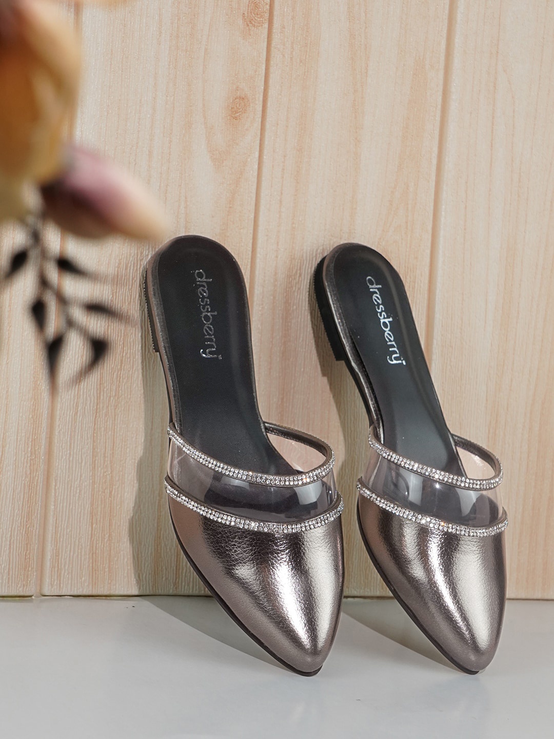 

DressBerry Women Embellished Mules Flats, Grey