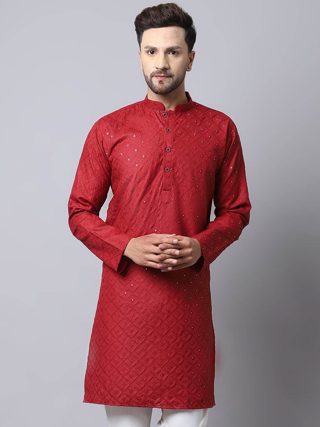 

Kaifoo Men Maroon Embroidered Kurta