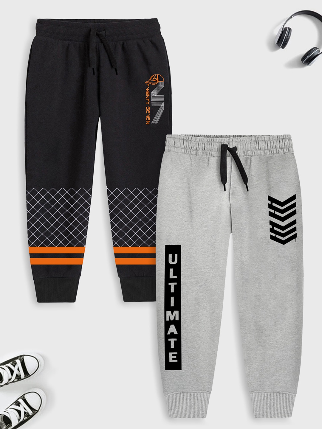 

Trampoline Boys Pack Of 2 Printed Drawstrings Joggers, Grey