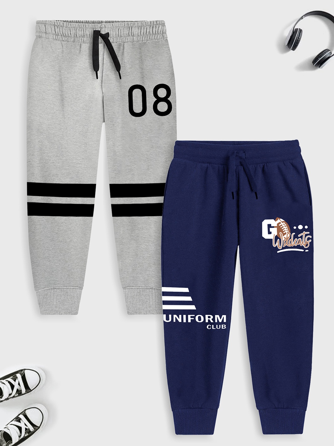 

Trampoline Boys Pack Of 2 Grey & Blue Printed Cotton joggers