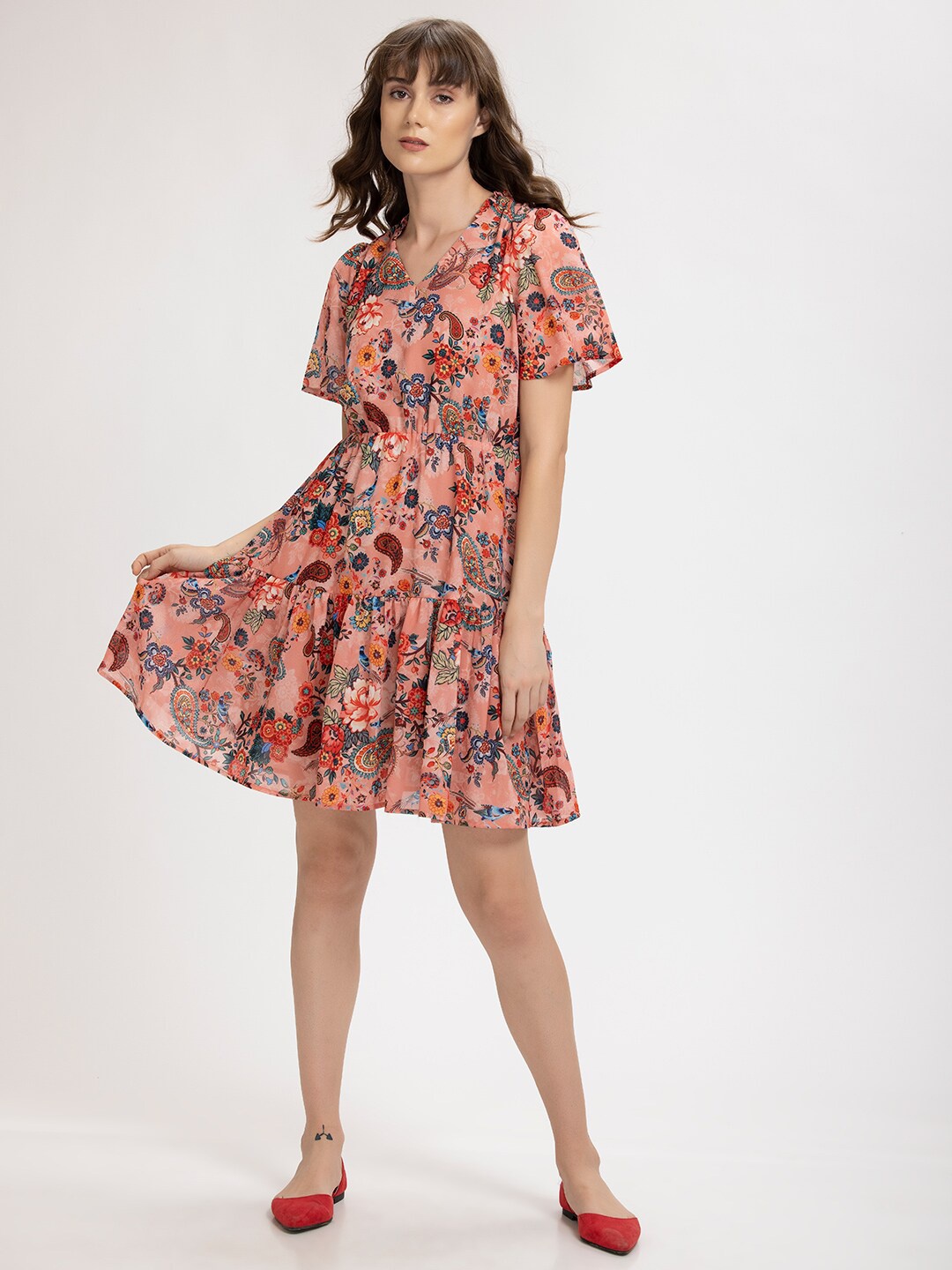 

SHAYE Women Peach-Coloured Floral Dress