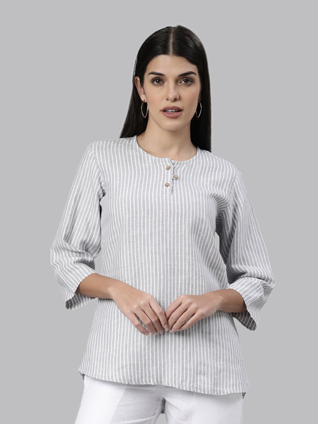 

Ecentric Women Grey Striped Sustainable Top