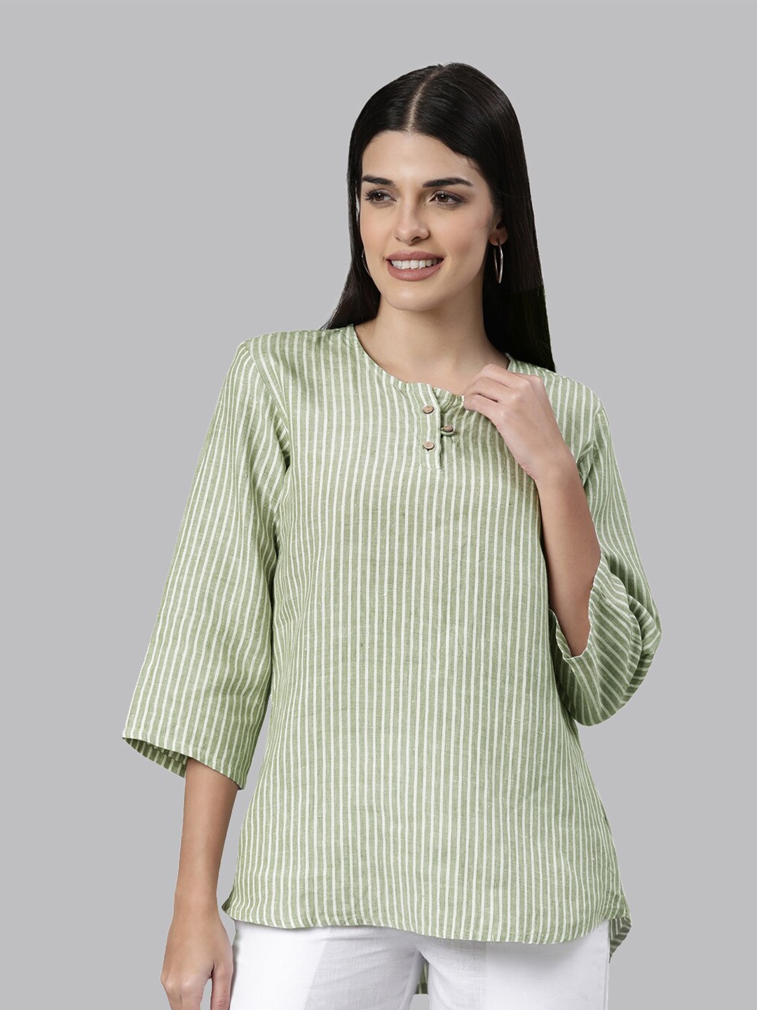 

Ecentric Women Olive Green Striped Top