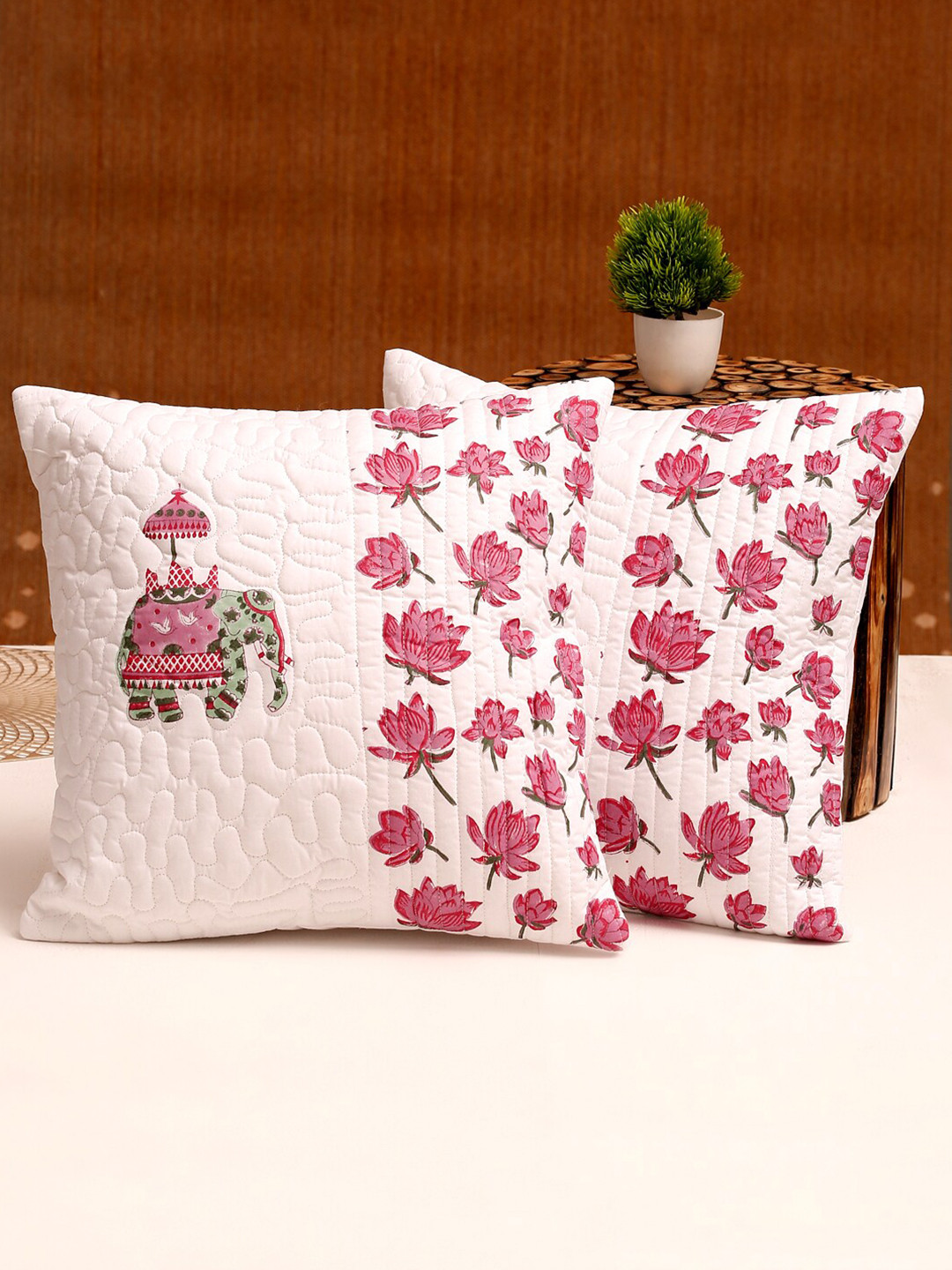 

Rajasthan Decor White & Green Set of 2 Floral Square Cushion Cotton Covers