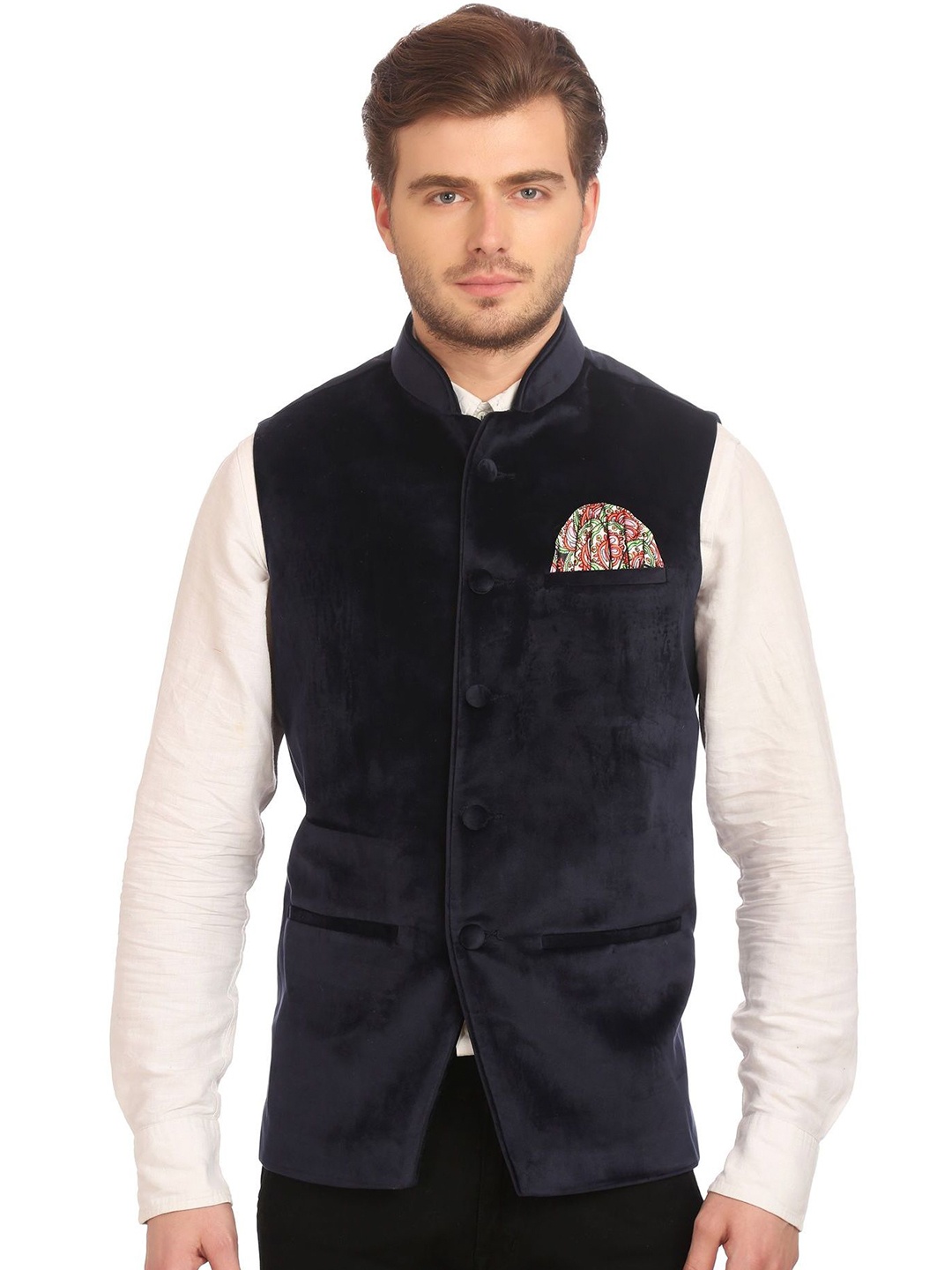 

Wintage Navy Velvet Nehru Jacket, Navy blue