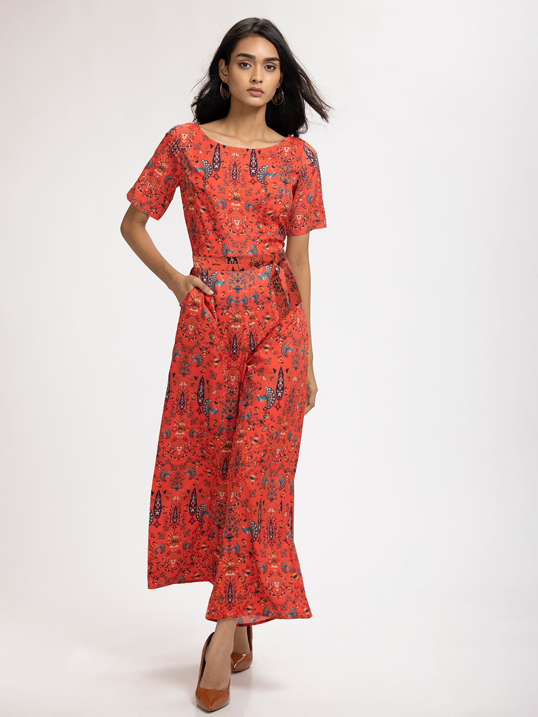 

SHAYE Women Red & Blue Printed Basic Jumpsuit