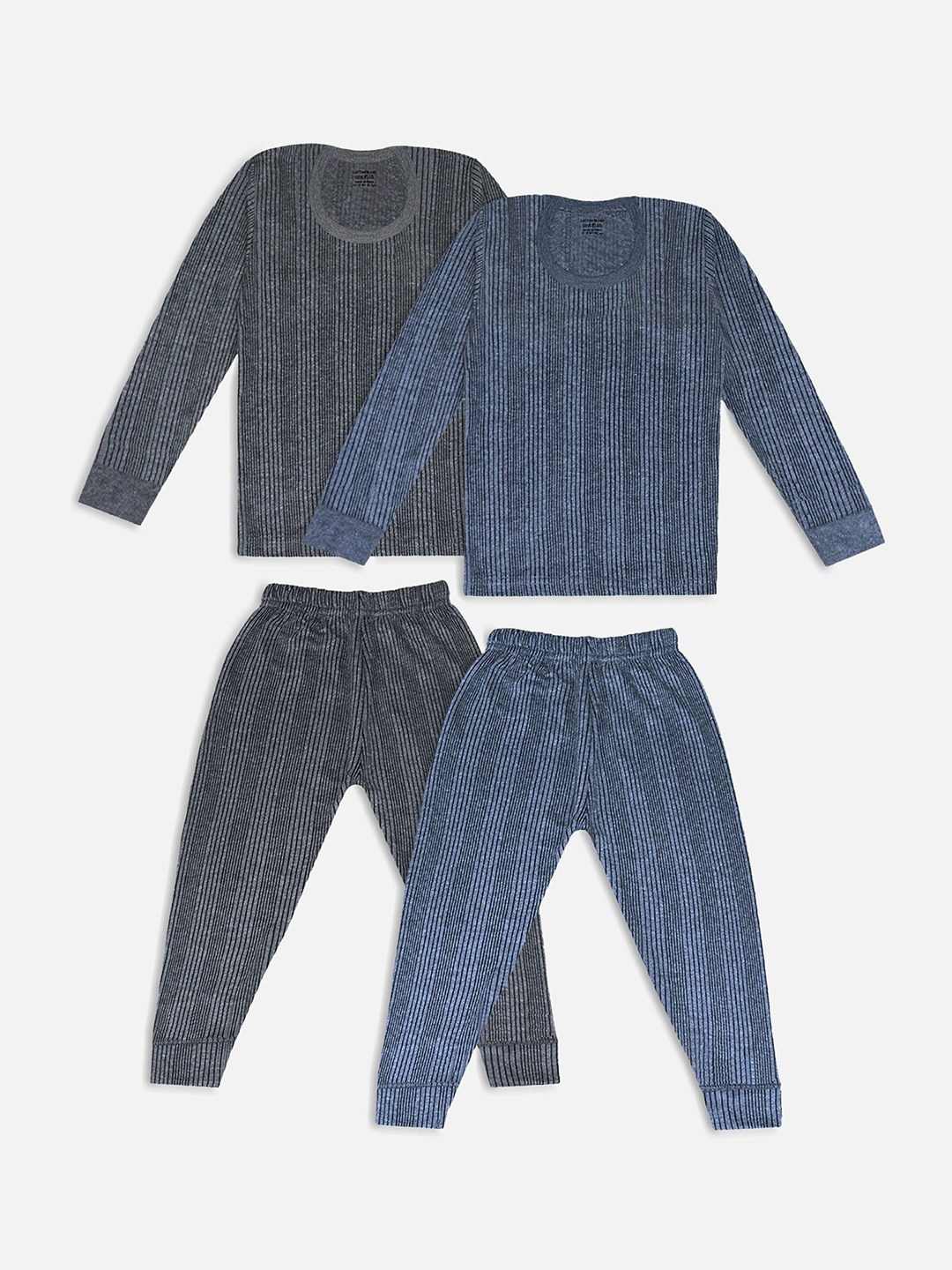 

Trampoline Kids Pack Of 2 Grey & Blue Striped Cotton Thermal Sets