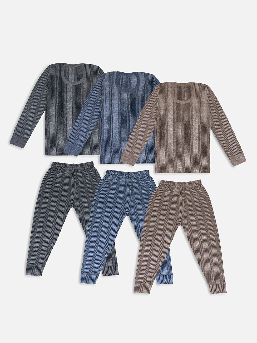 

Trampoline Kids Pack Of 3 Striped Cotton Thermal Set, Grey