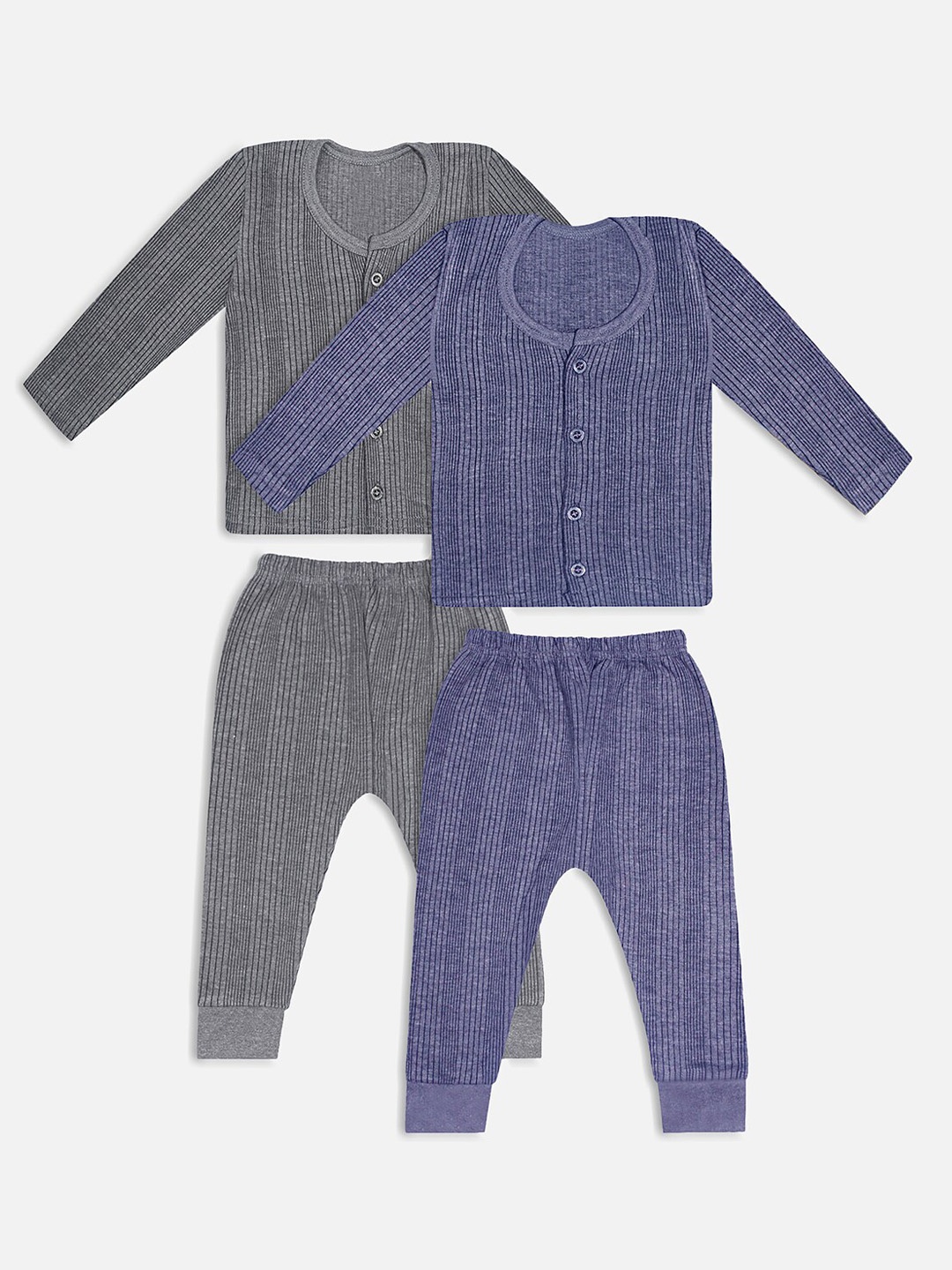 

Trampoline Infants Kids Pack Of 2 Striped Patterned Cotton Thermal Set, Grey