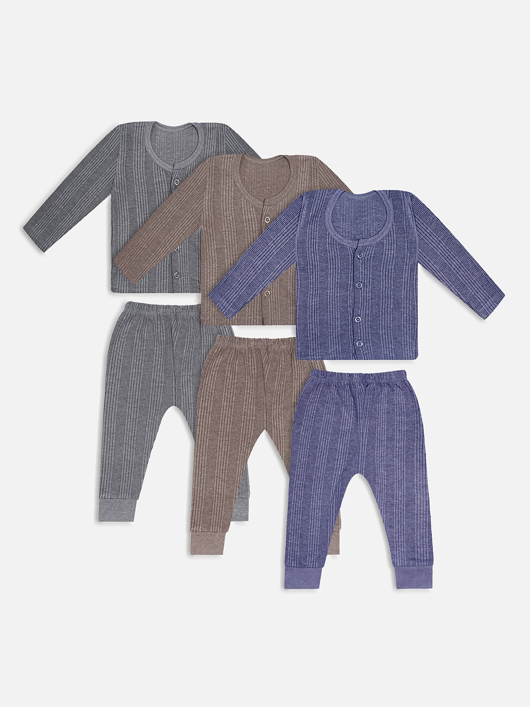 

Trampoline Unisex Kids Pack Of 3 Striped Cotton Thermal Sets, Grey
