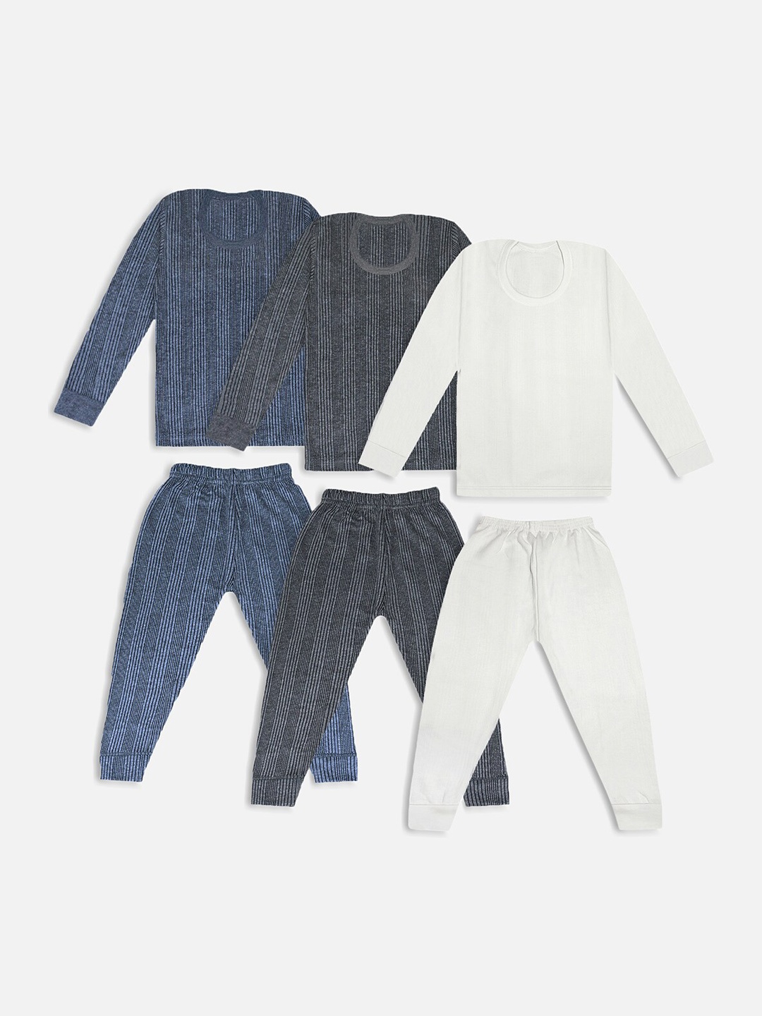 

Trampoline Kids Pack Of 3 Striped Cotton Thermal Sets, Blue