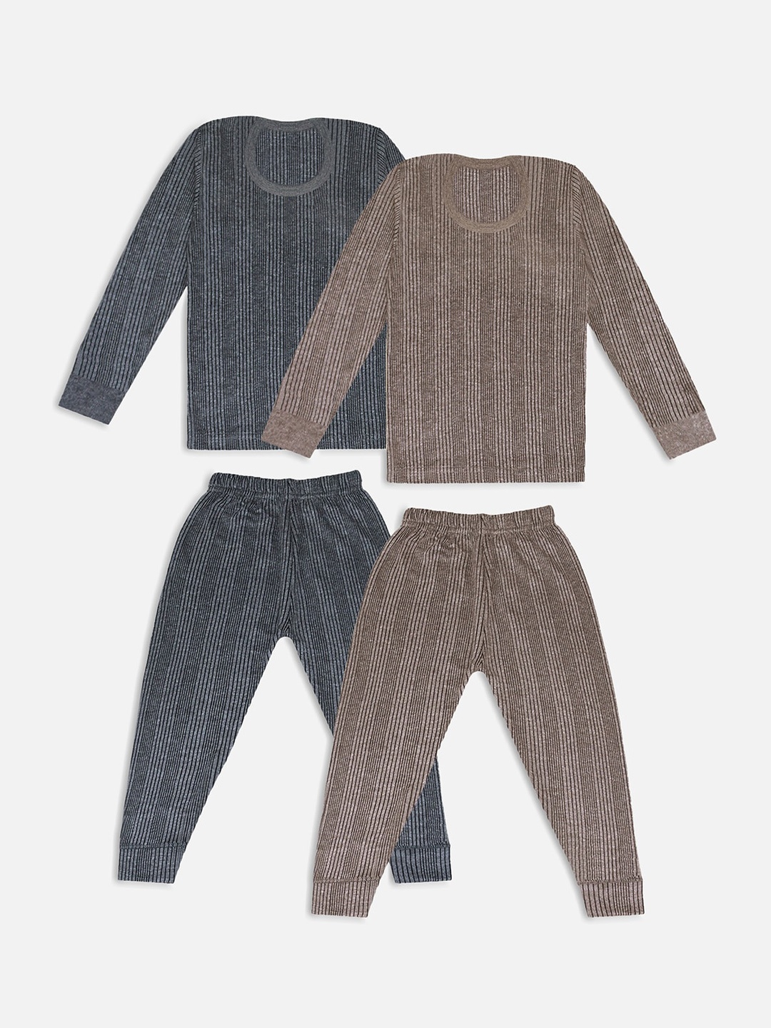

Trampoline Unisex Kids Pack Of 2 Grey & Brown Striped Cotton Thermal Set