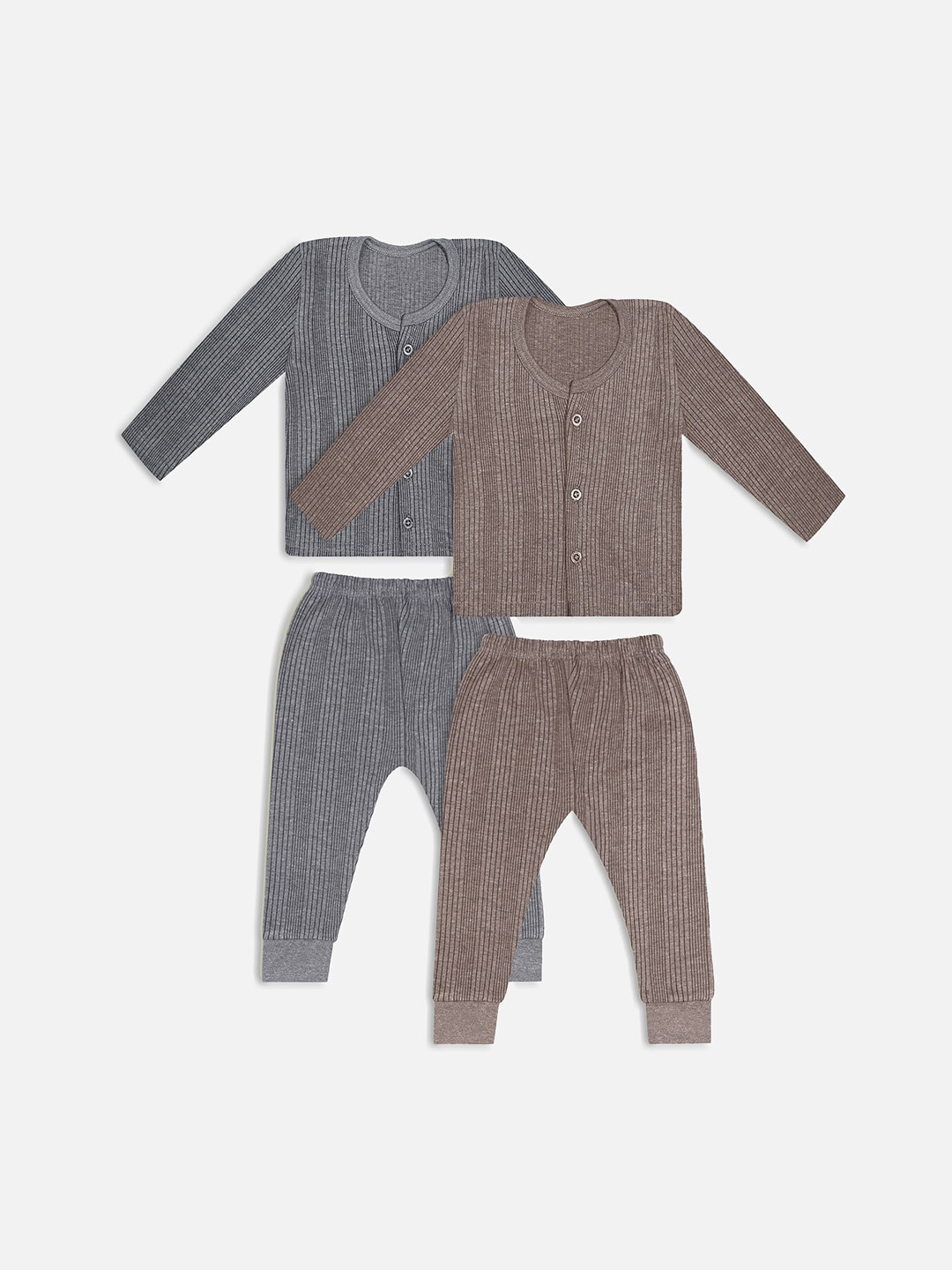 

Trampoline Kids Pack Of 2 Grey & Brown Striped Cotton Thermal Set