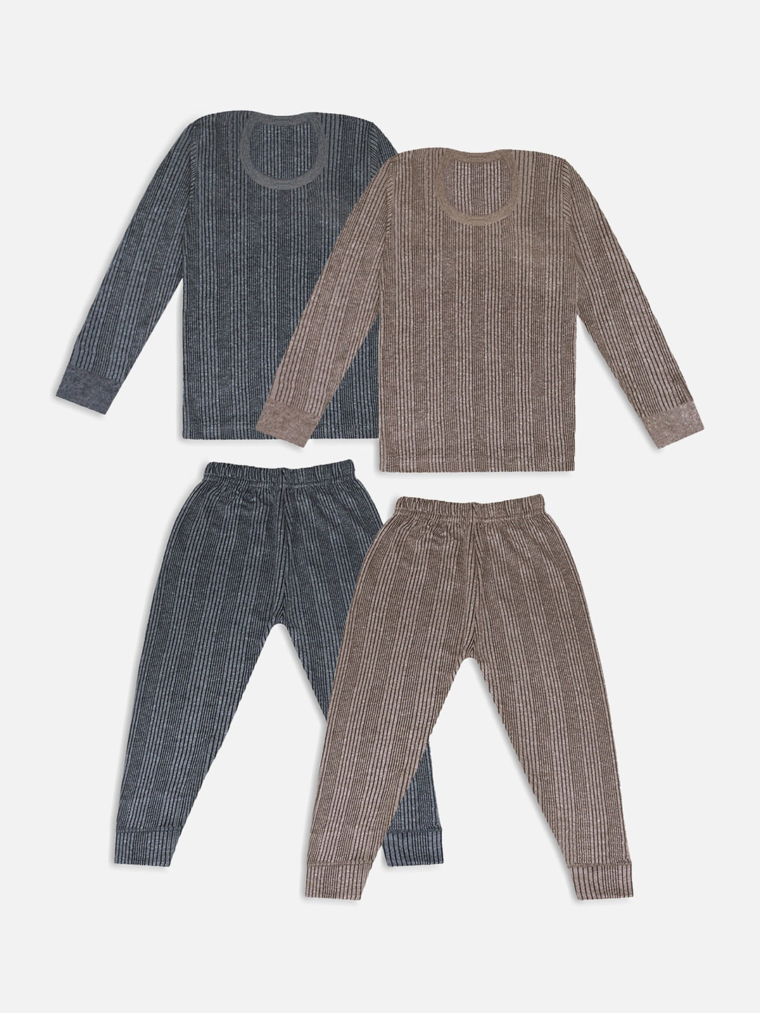 

Trampoline Unisex Kids Pack Of 2 Striped Cotton Thermal Sets, Grey