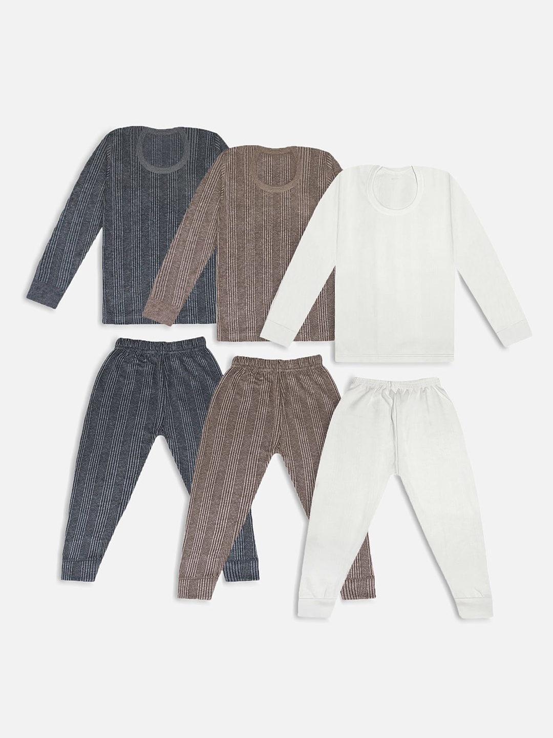 

Trampoline Kids Pack Of 3 Striped Cotton Thermal Set, Grey