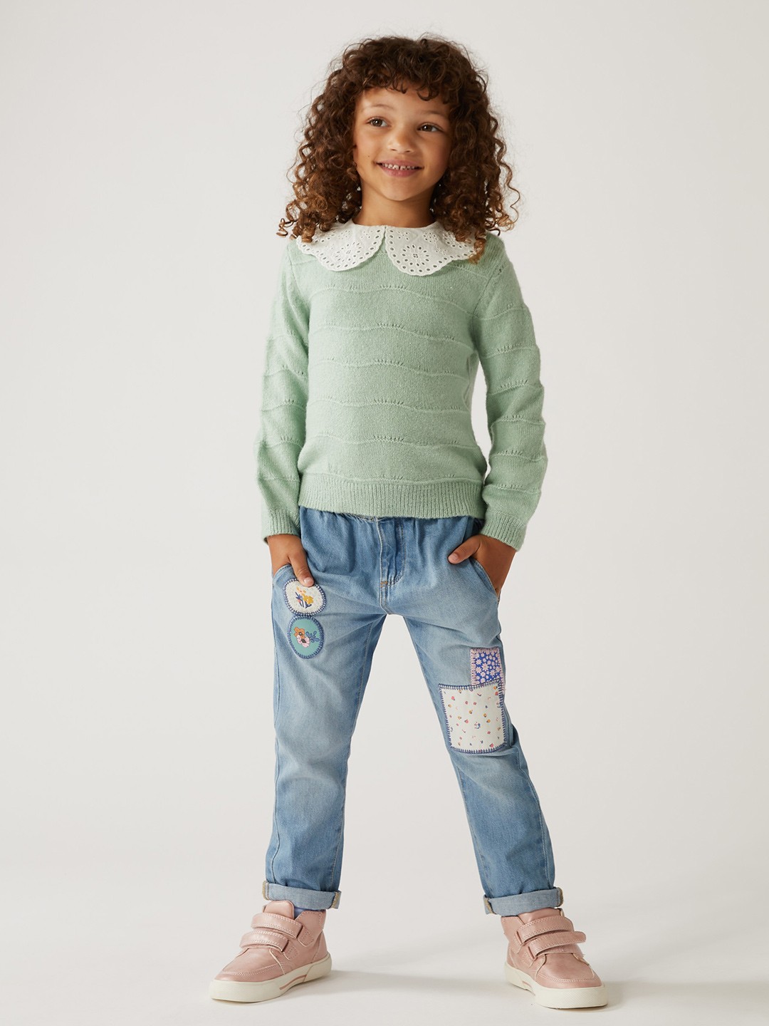 

Marks & Spencer Girls Blue High-Rise Highly Distressed Cotton Jeans