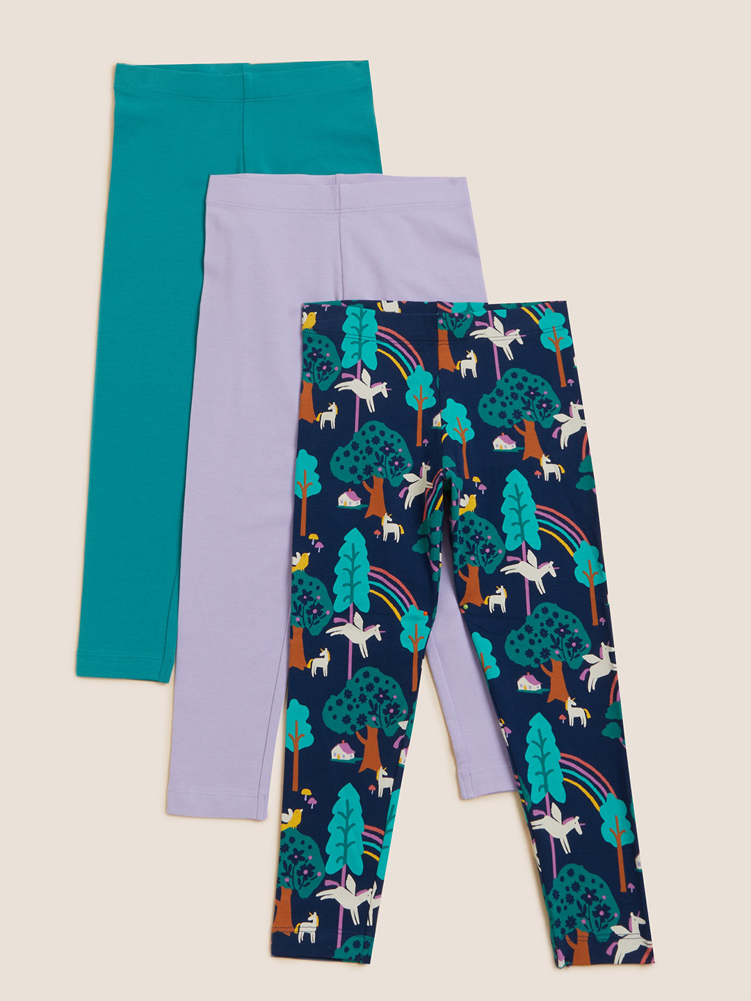 

Marks & Spencer Kids Set Of 3 Printed Ankle Length Leggings, Teal