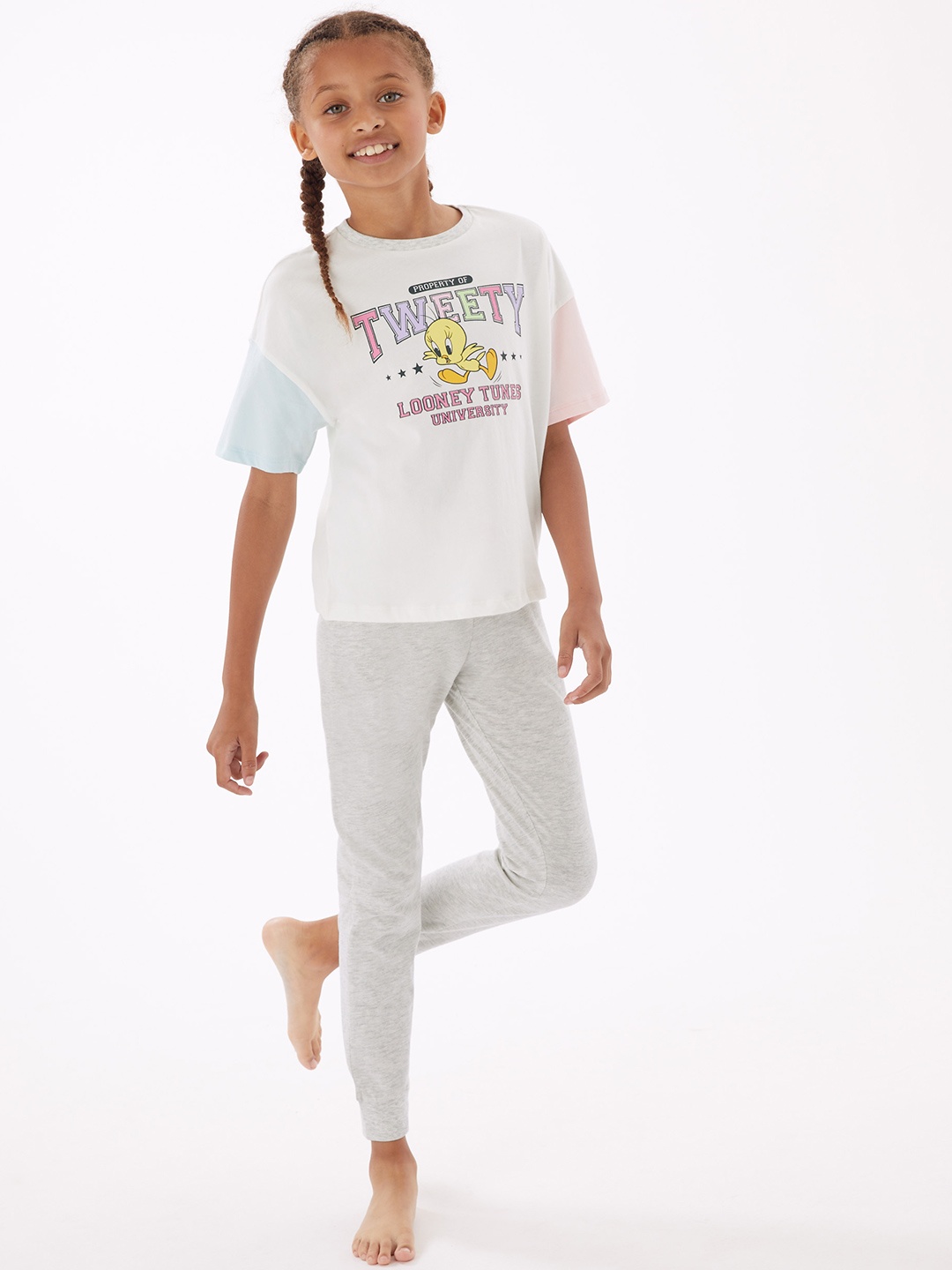 

Marks & Spencer Girls Printed Pure Cotton Night suit, Grey