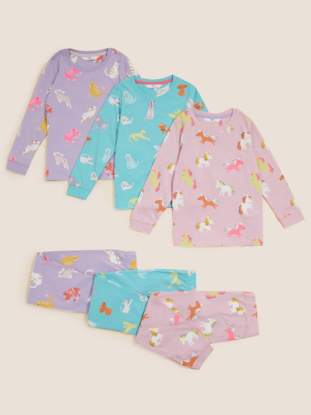 

Marks & Spencer Girls Pack of 3 Printed Night suit, Pink