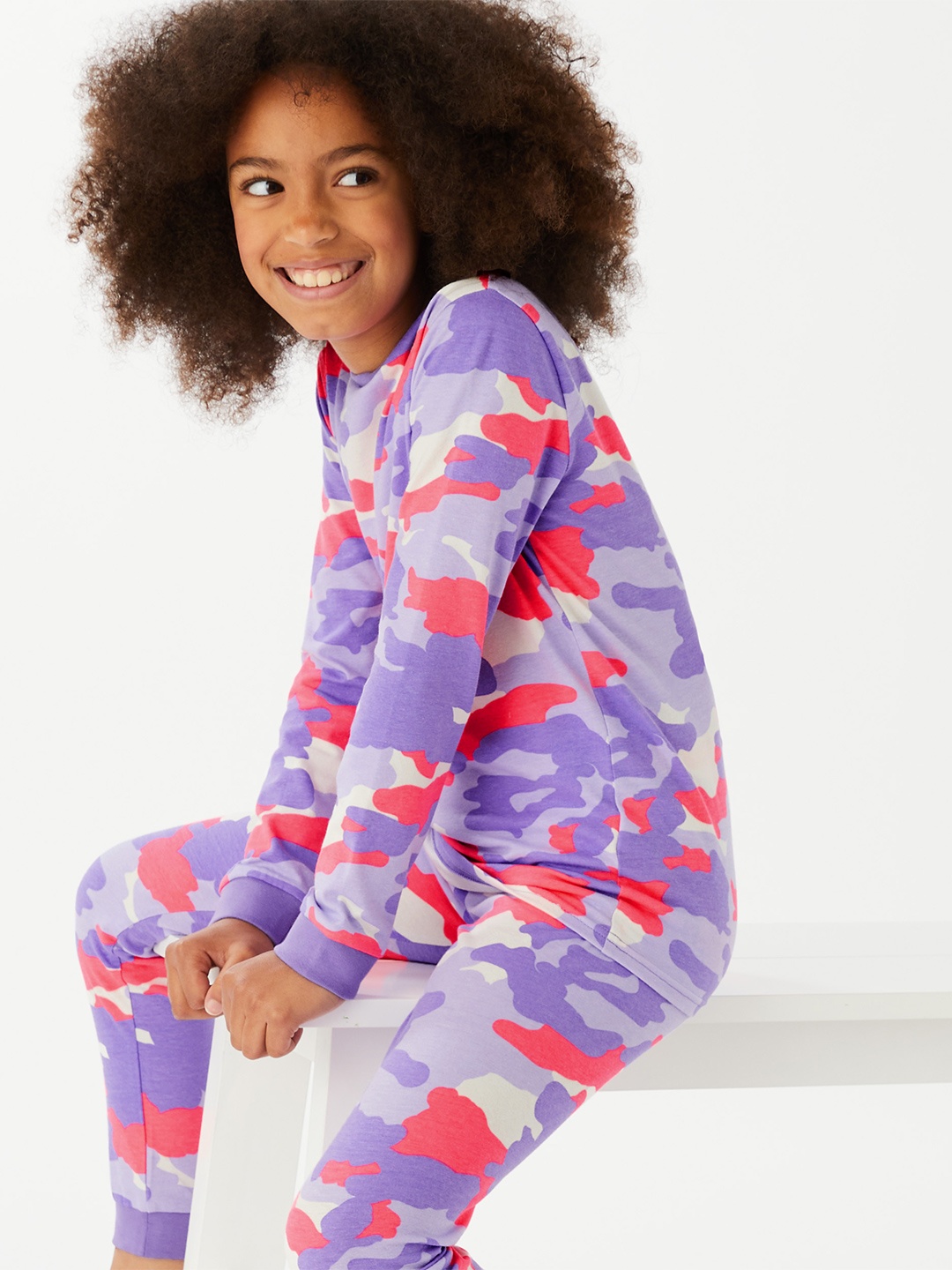 

Marks & Spencer Girls Printed Night suit, Purple
