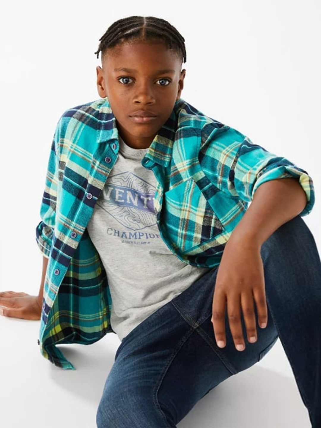 

Marks & Spencer Boys Sea Green Pure Cotton Checked Casual Shirt