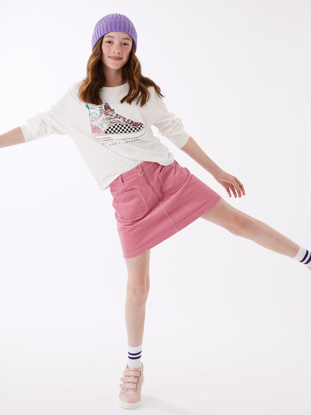 

Marks & Spencer Girls Solid A-line Skirt, Pink