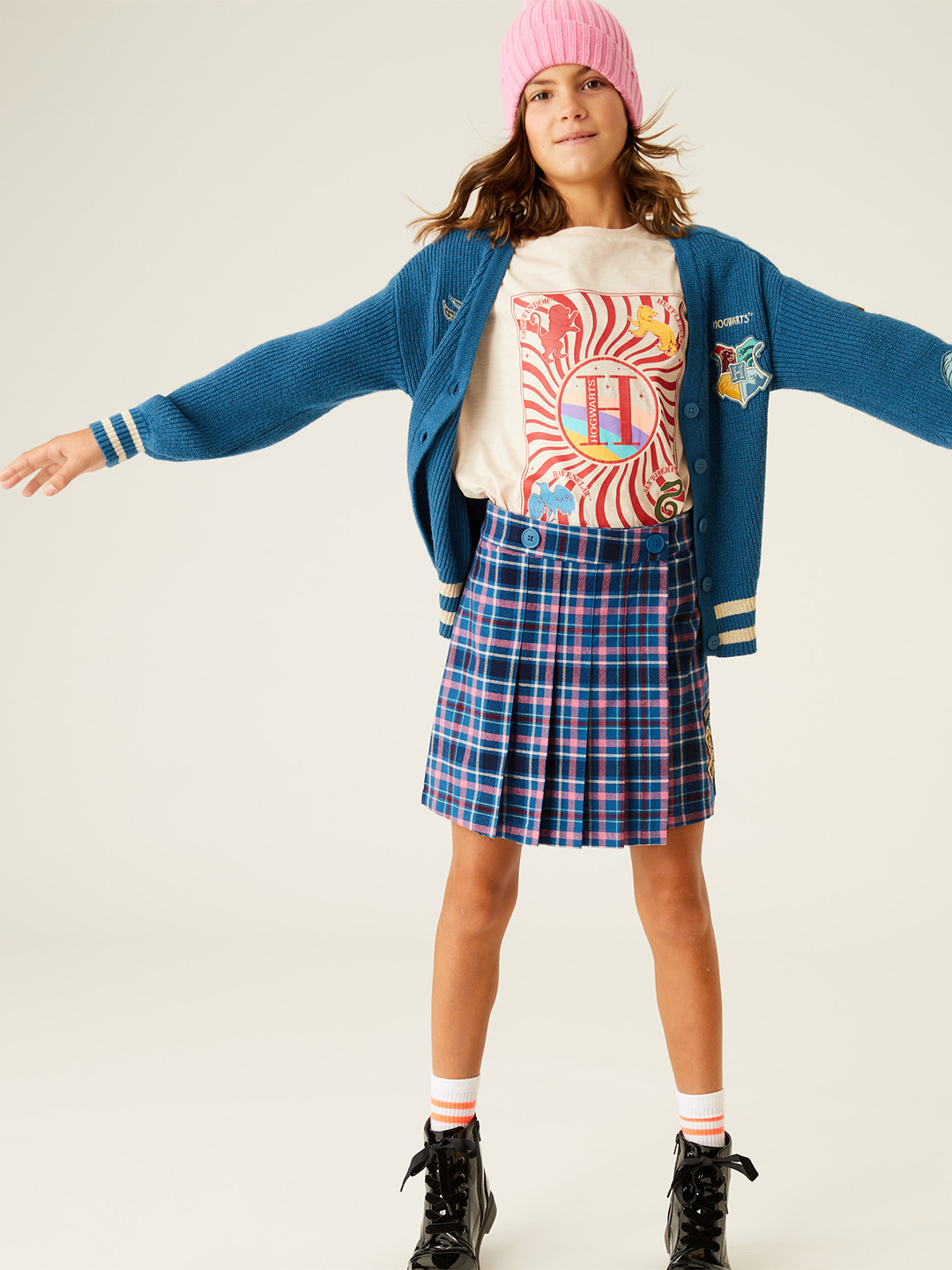 

Marks & Spencer Girls Checked A-line Skirts, Blue