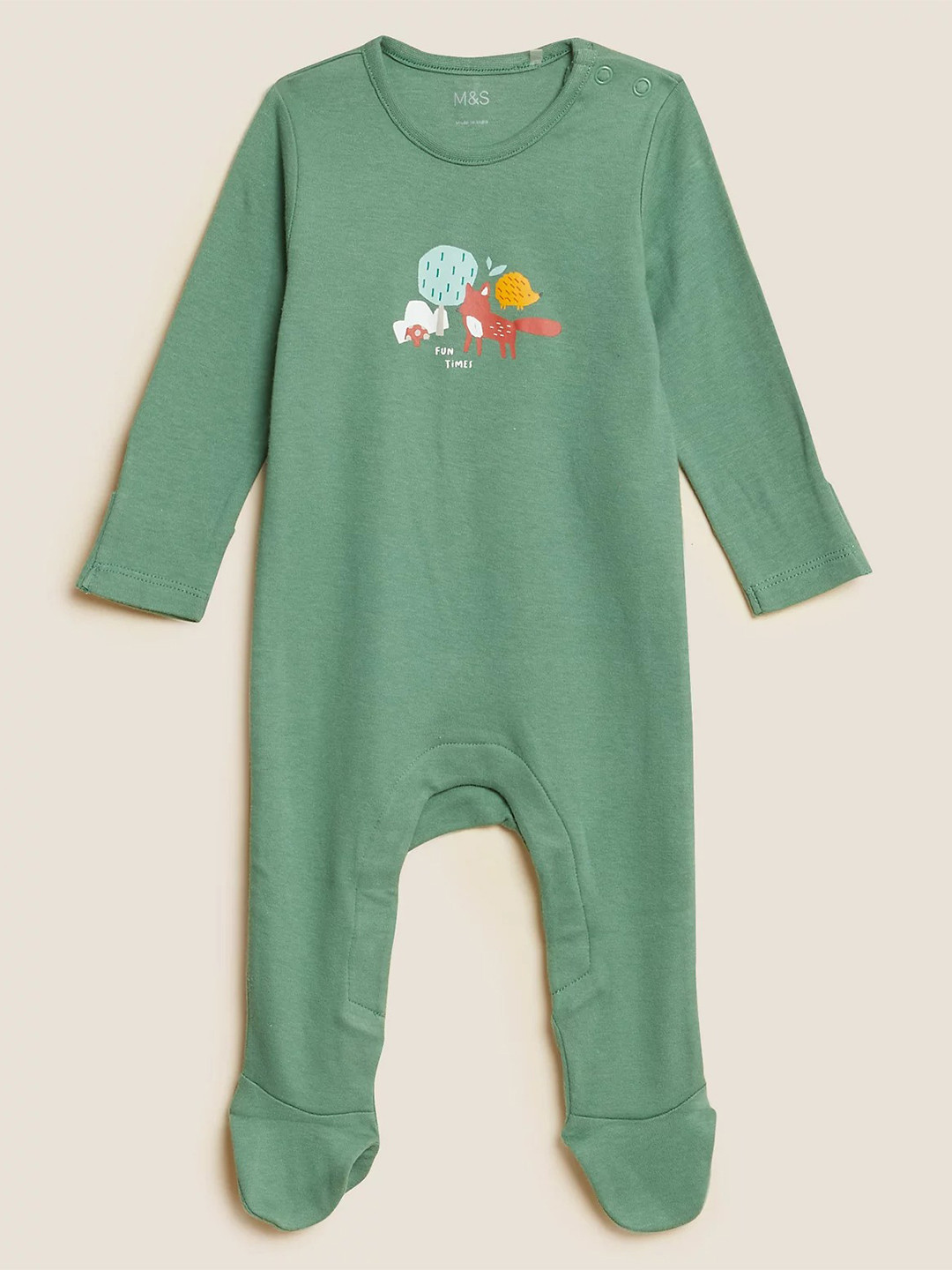 

Marks & Spencer Kids Pack Of 3 Printed Cotton Rompers, Green