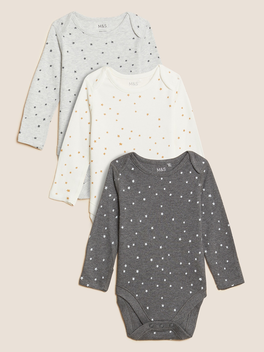 

Marks & Spencer Kids Grey & Cream Set Of 3 Cotton Printed Rompers