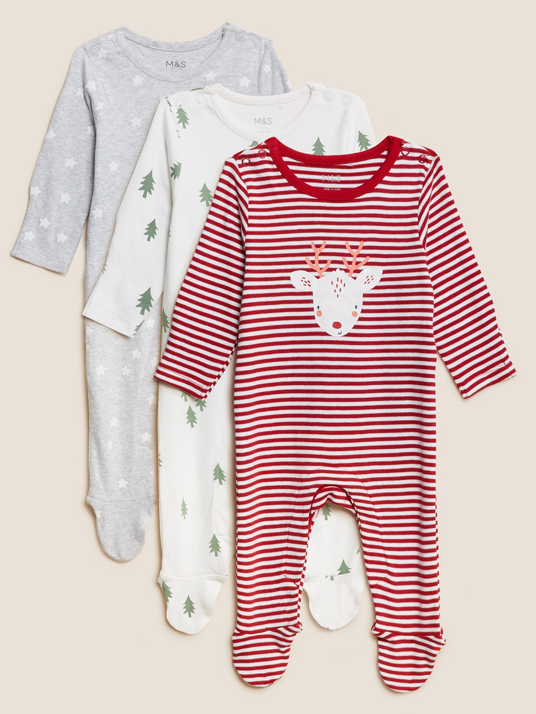 

Marks & Spencer Unisex Kids Red & White Cotton Printed Sleepsuit